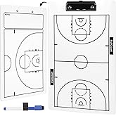 Double-Sided Basketball Coaching Clipboard & Dry Erase Whiteboard for Coaches | Built-in Marker Holder & Sturdy Pro Markers | Portable Durable Tactical Board for Court Training