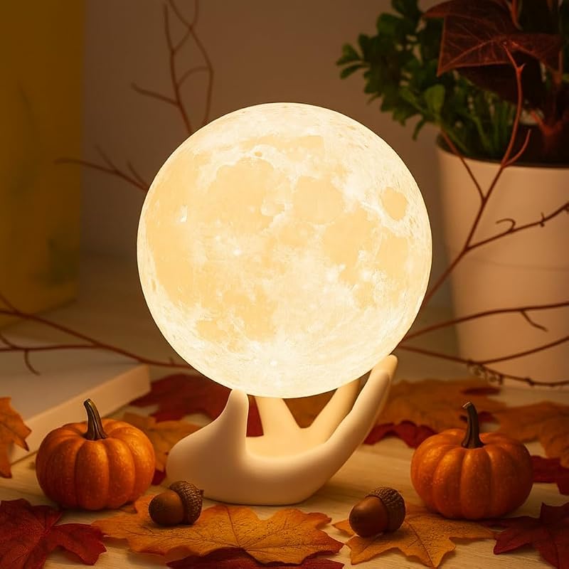 Methun Moon Lamp 3D Lunar Design Cordless Night Light Ceramic Base 9 cm