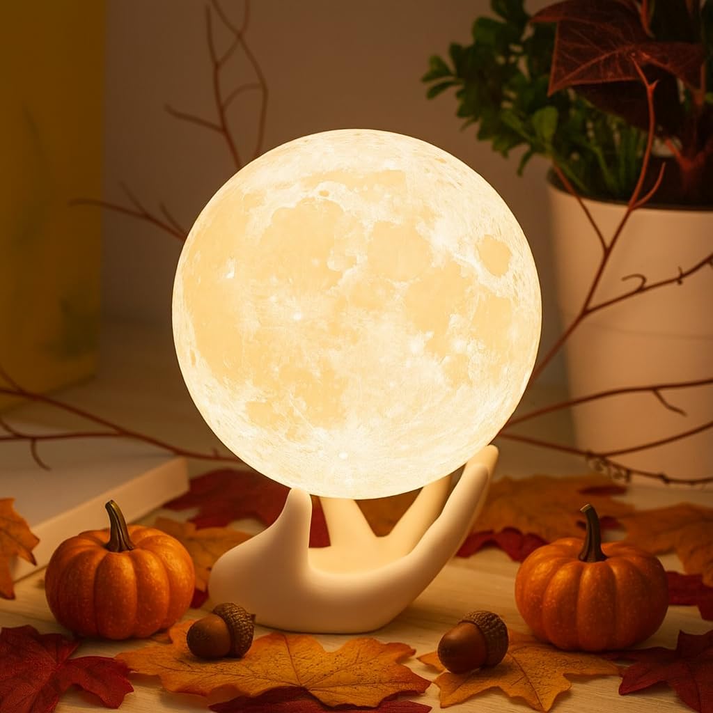 Methun Moon Lamp – Unique Valentine Gifts for Women, Mum, Her, Teenage Girls & Friends, Bedside Sad Lamp, 9 cm 3D Touch Control Night Light, Cordless Home Décor, w/Ceramic Base