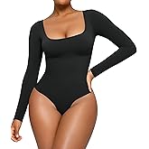 CYDREAM Long Sleeve Bodysuits for Women - Square Neck Shapewear Bodysuit Tops Going Out Body Suits Shirt Leotard
