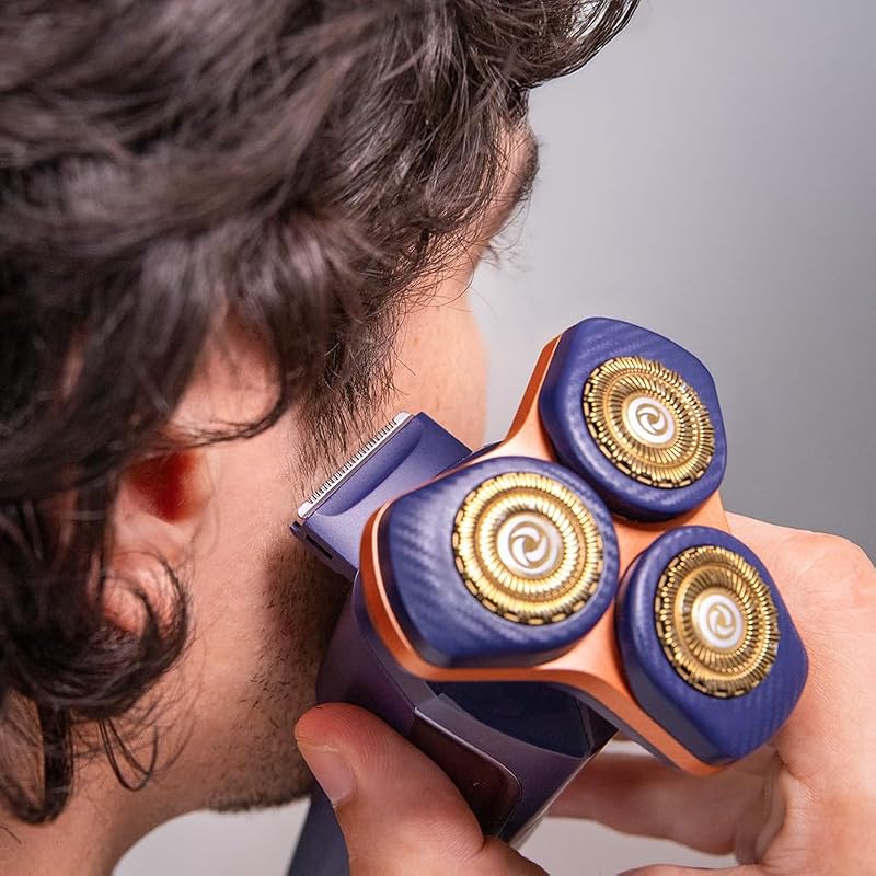 Rasoio rotante PrecisionCare Aluminium. Lame per capelli lunghi e corti, display LED intelligente, 2 velocità, 8500 giri/min, autonomia 2 ore, testa magnetica e rivestimento in titanio