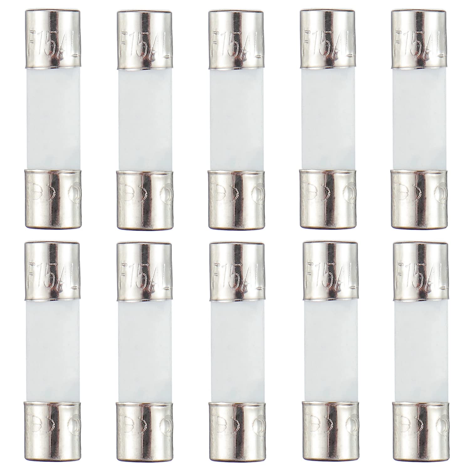 HUAREW F15AL250V 10 Pcs 5 x 20 mm 0.2x0.78 inch Fast Blow Ceramic Tube Fuses 15A 250V