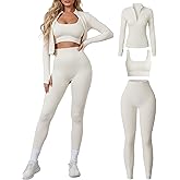 Simlakey Women 3 Piece Seamless Workout Set Sports Bra High Waisted Gym Yoga Leggings Zip Up Jacket with Thumbhole Activewear
