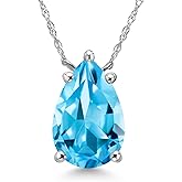 Gem Stone King 14K White Gold Swiss Blue Topaz Pendant Necklace for Women | 3.73 Cttw | Gemstone November Birthstone | Pear Shape 12X8MM | With 18 Inch Chain