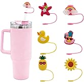 Bchjatk 6PCS Beach Print Straw Covers with Stanley 30&40 Oz Cup, 10mm Soft Silicone Caps, Dust-Proof Reusable Drinking Straw Toppers, Fun Tumbler Decorations