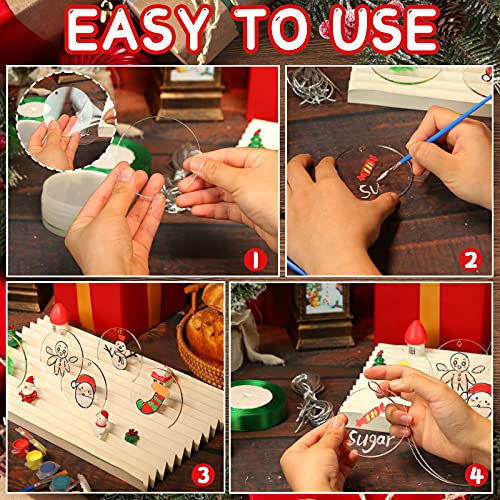 BigOtters Christmas Acrylic Ornaments, 20PCS 3 Inch Acrylic Christmas Ornaments Acrylic Christmas Tree Ornaments with 1 Roll Green Ribbon for Christmas Tree Party Hanging Decoration Tag DIY Crafts