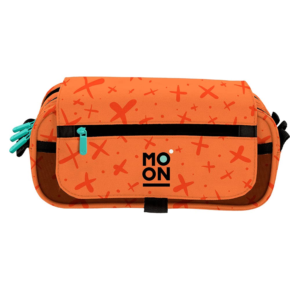Grafoplás 37546452. Three Compartments School Pencil Case with Flap, Orange, Moon Collection, Size: 23 x 10 x 10 cm