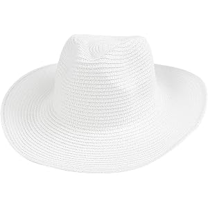 Women Straw Panama Hat Travel Fedora Beach Sun Wide Brim Roll up Flat Top Foldable Packable White