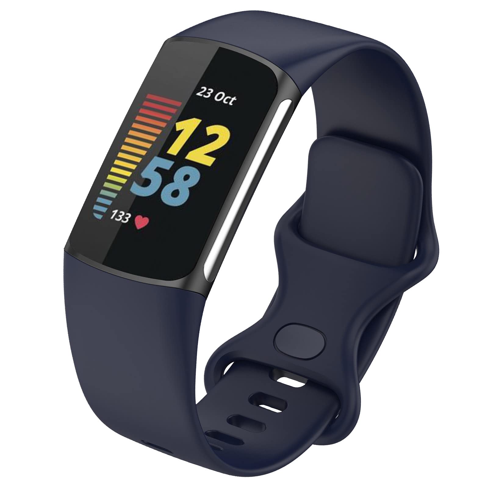 FunBand Straps Compatible with Fitbit Charge 5 Strap, Soft Silicone Sport Replacement Band Adjustable Wristband fit Compatible with Fitbit Charge 5 Activity Tracker for Women Men, Dark Blue