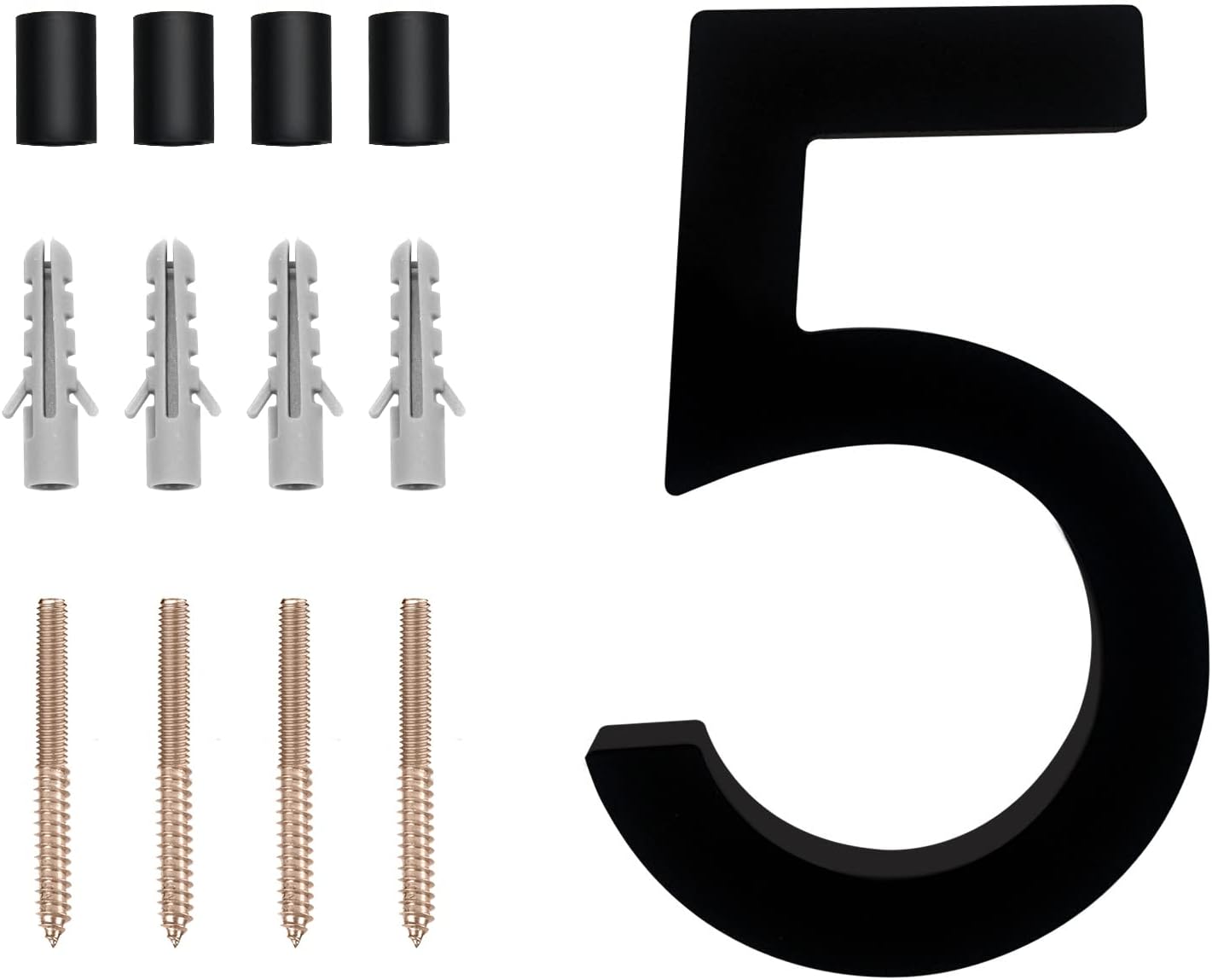 Address Signs - 5 inch Floating House Number, Modern House Numbers, for Outdoor Mailbox Yard Home Wall DoorGarage Gate with Nail Kit, Coated Black, 911 Visibility Signage (5)