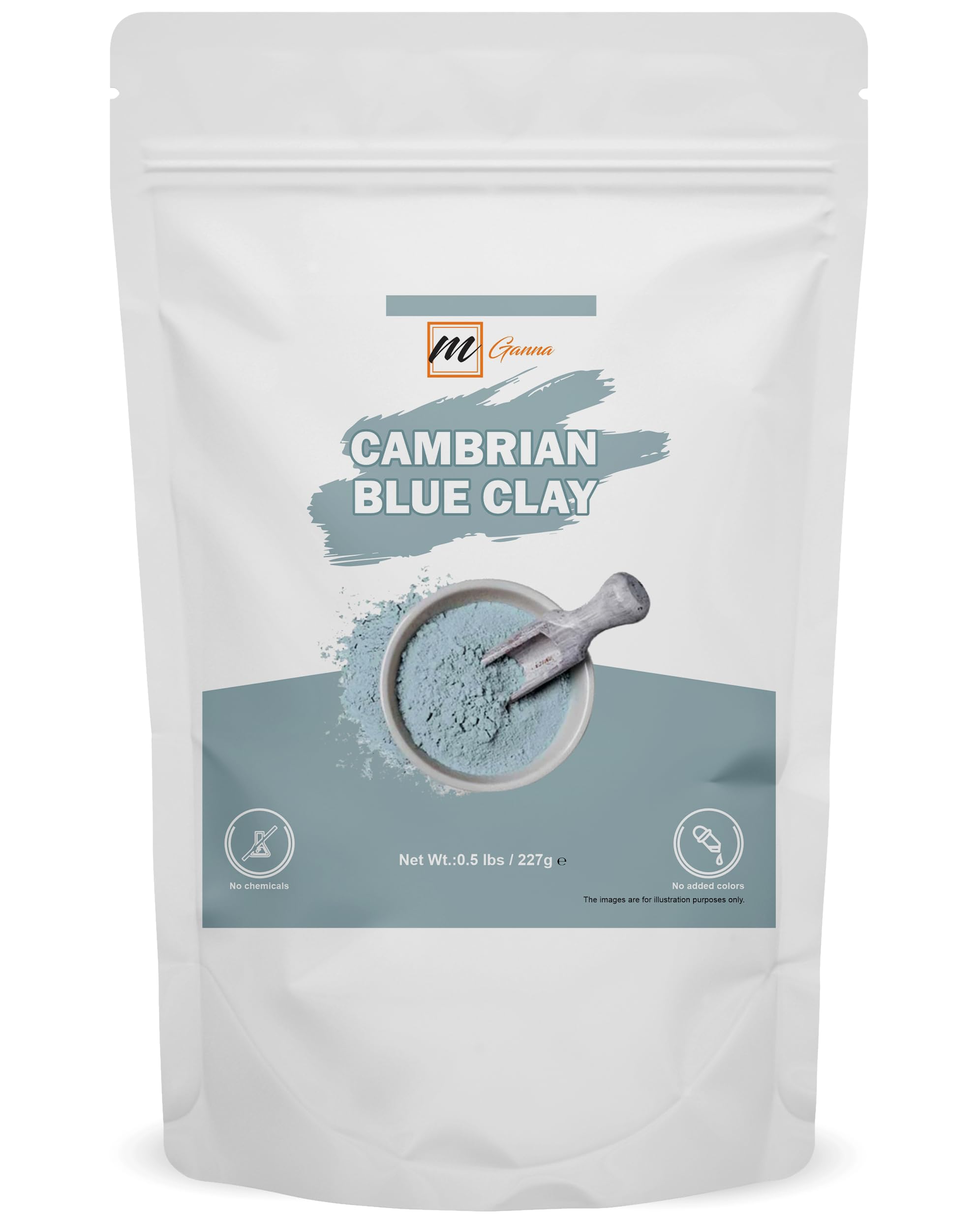 mGanna 100% Natural Cambrian/Serbian Blue Clay for Facial Masks, Creams, Body Wraps, Soft Peels, Scrubs and Soap Making 0.5 LBS / 227 GMS