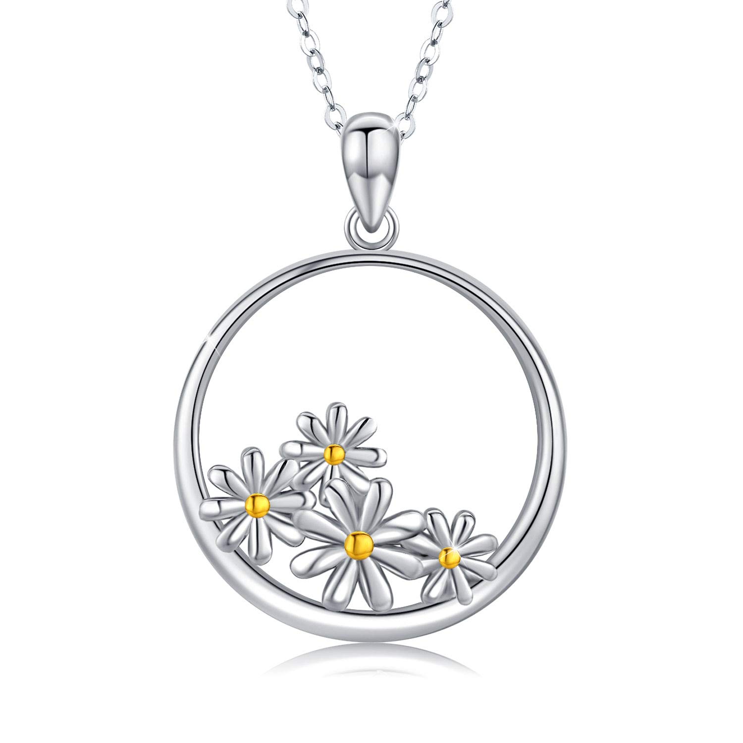 Valentine's Day Gifts for Her Daisy Necklace Sterling Silver Daisy Pendant necklaces Daisy Jewellery birthday gifts for women girls - 18" + 2" Silver Chain …