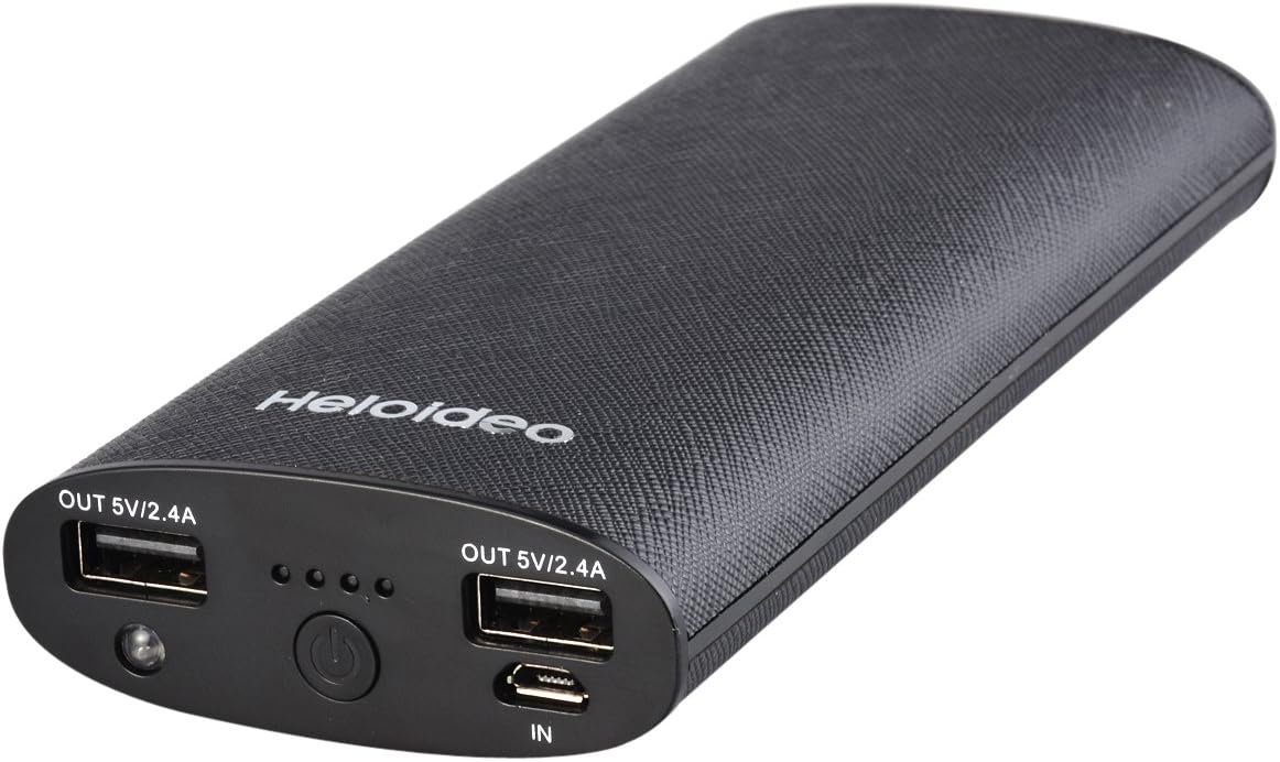 Heloideo Dual-Port Portable Charger 11000 mAh Power Bank External Battery Pack for iPhone, iPad, Samsung Galaxy, Smart Phones and More (Black)