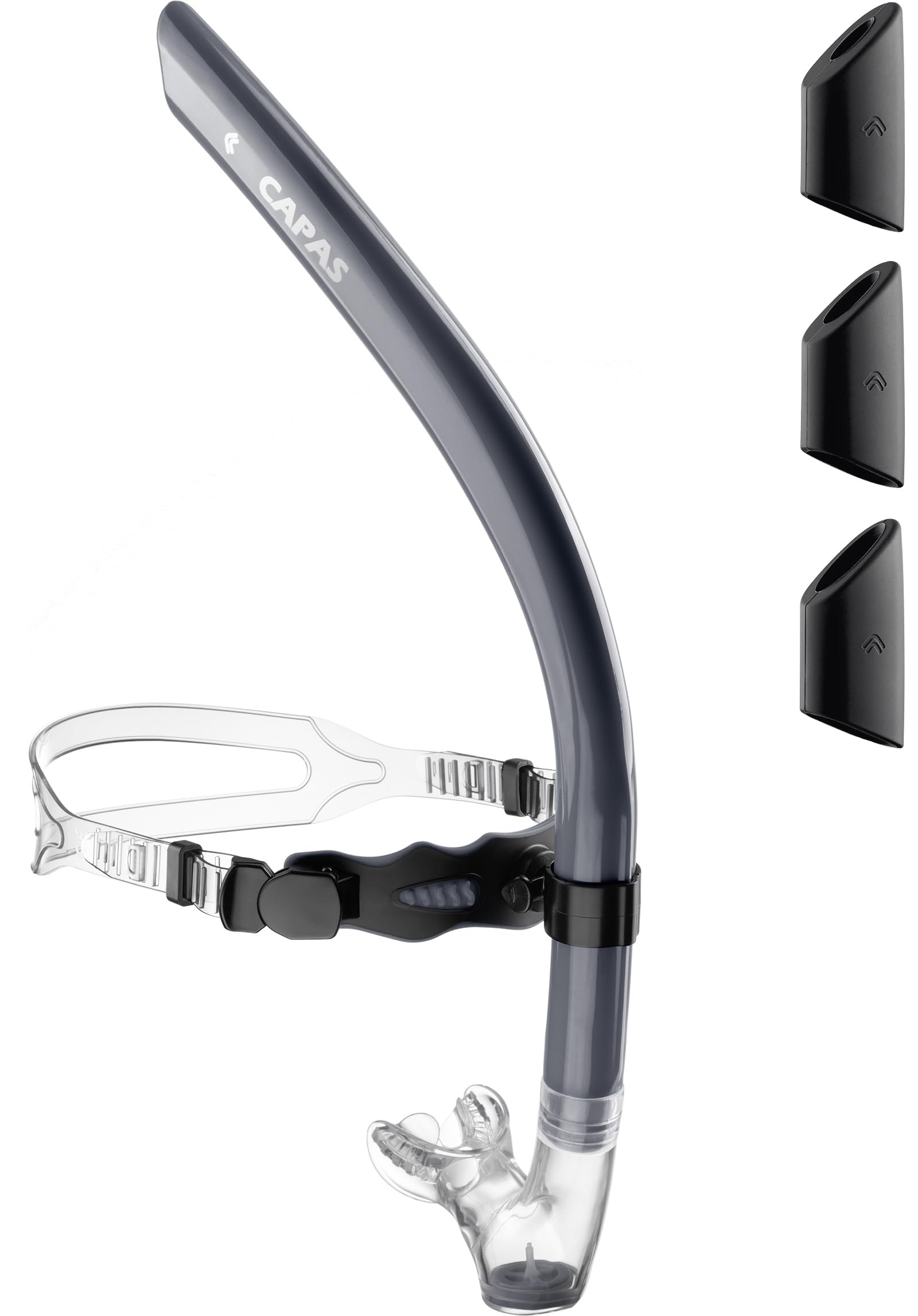 CAPAS Training Swim Snorkel for Lap Swimming, Ultimate Fit Center-Mount Swimmers Snorkel with Liquid Silicone Mouthpiece Adjustable Strap Swivel Headband, Designed for Adult Men Women (Navy Black)