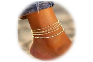 FUJIUIA 925 Sterling Silver 4PCS Anklets for Women, Plated Ankle Bracelets Trendy Waterproof Boho Anklets Set Adjustable Dainty Cute Diamond Beaded Heart Non Tarnish Summer Beach Jewelry Gift