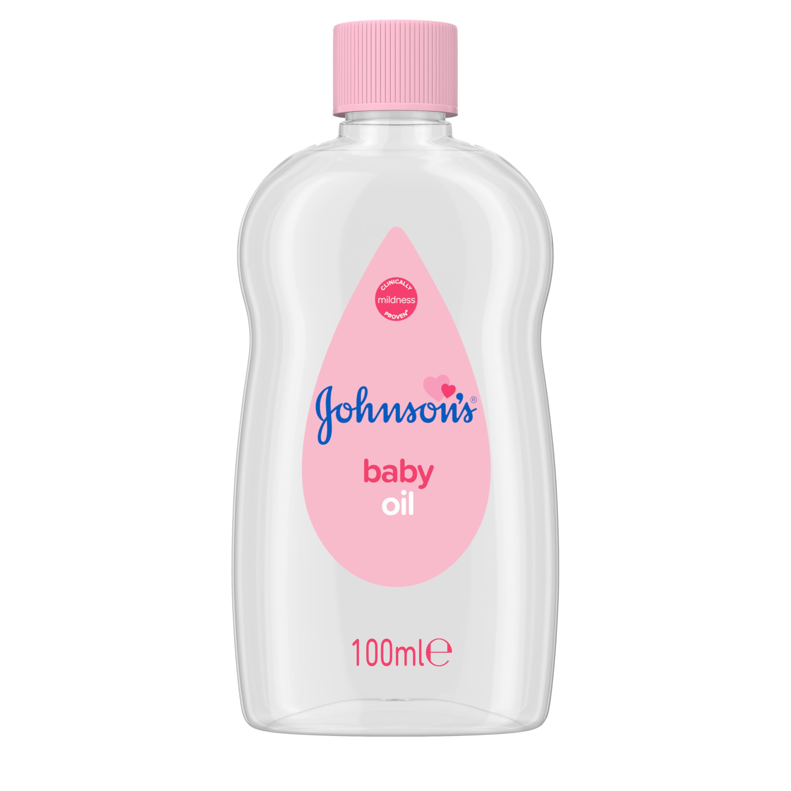 Johnson's Baby Oil (1 x 100ml), Gently Hydrates Delicate Skin, Locks In Moisture, Hypoallergenic Baby Oil Free From Dyes, Parabens, Phthalates and Alcohol, Moisturiser For The Whole Family