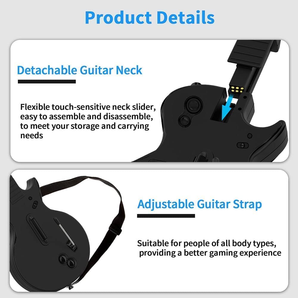 NBCP PC Guitar Hero Controller, Wireless Guitars with Dongle for PC and PS3, Compatible with Rock Band, Clone Hero, Black