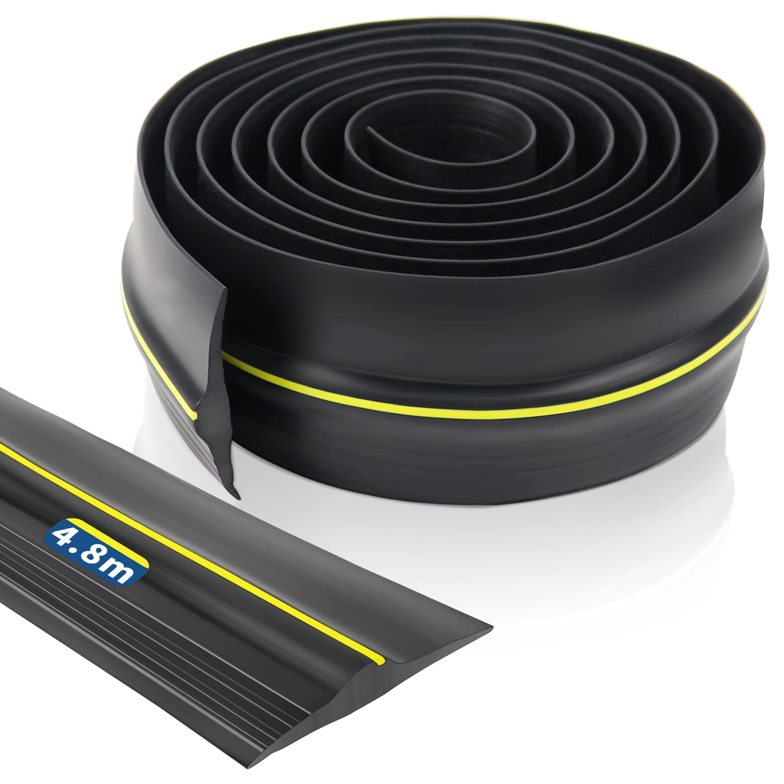 Garage Door Threshold Seal 4.8m Universal Garage Door Seal Rubber DIY Garage Door Seal Floor Seal Weatherproof (Black)