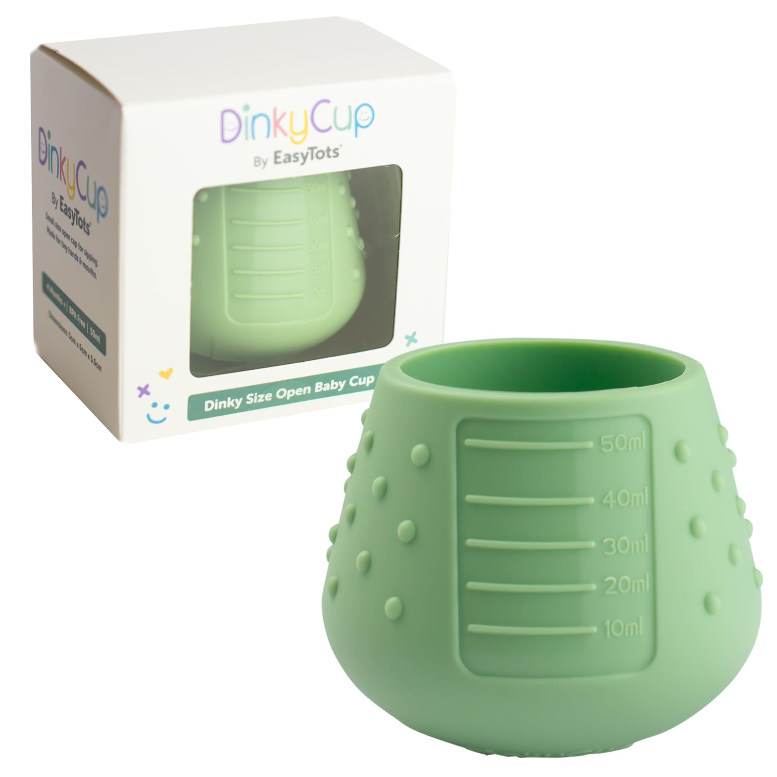 EasyTots DinkyCup 50ml | Open Re-Balancing Baby Cup | BPA Free Silicone | Use from 4 to 18 Months | Extra Small for Tiny Hands and Mouths | Perfect Weaning Sippy Cup (Sage, 1 Pack)