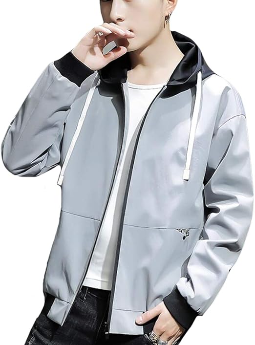 Amazon Piite ジャケット フード付き メンズ 学生コート 秋服 ジャンパー おしゃれ ブルゾンジャケット ゆったり アウター バイカラー 野球服 薄手 スポーツウェア 原宿系 かっこいい コート ジャケット 通販