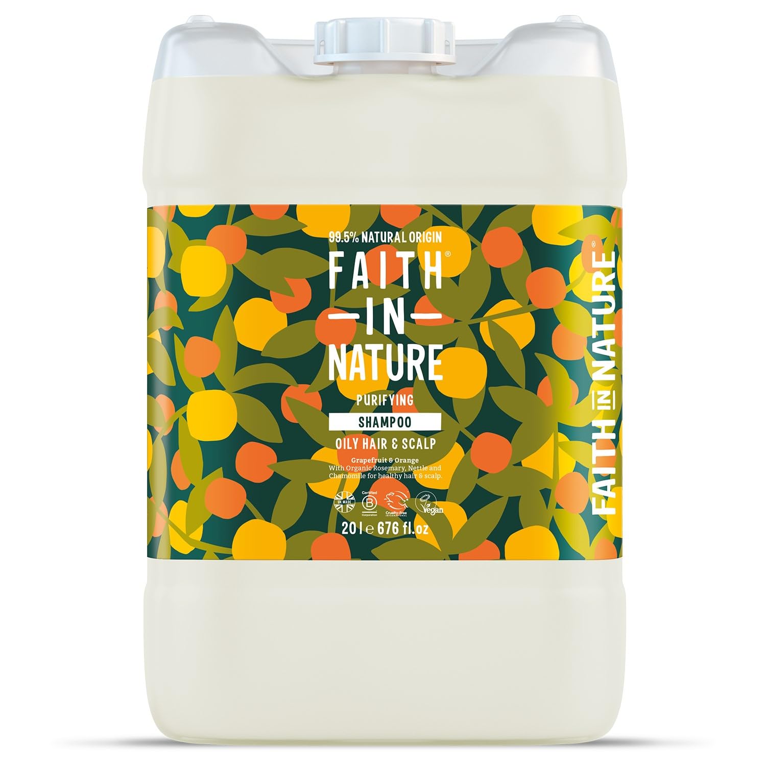 Faith In Nature Natural Grapefruit & Orange Shampoo, Purifying For Oily Hair & Scalp, Vegan & Cruelty Free, No SLS, Silicones or Parabens, 20L Refill Pack