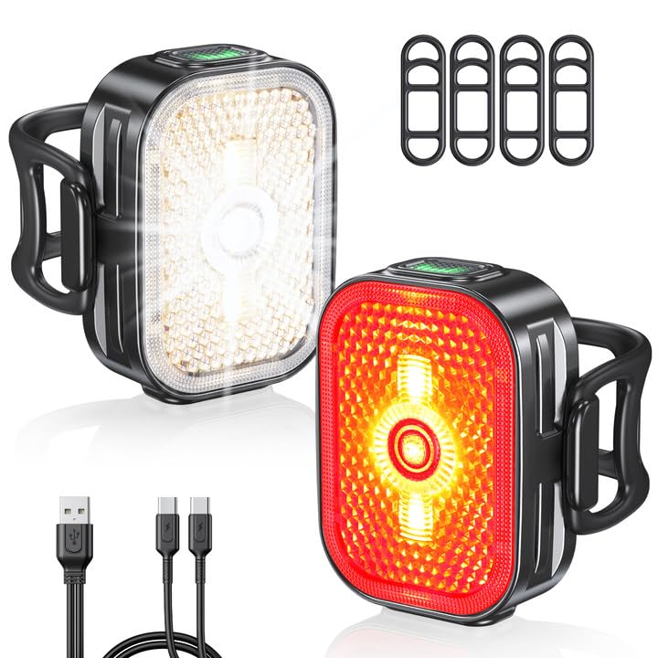 Photo 1 of Viccux Bike Lights Set with Wide-Angle Reflectors, 8+6 Modes & Ultra-Light Bicycle Lights, IP65 Waterproof & Dual USB-C 1-2 Hrs Fast Charging Bike Light Accessories for Road Mountain Cycling