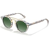 CARFIA Small Face Acetate Double Bridge Sunglasses for Women Polarized UV Protection, Retro Metal Brow Eyewears Round Sunnies
