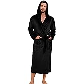 EK4YDNDS Mens Hooded Fleece Robe, Lightweight Soft Warm Fleece Bathrobe Shower Spa Long Robe With Pockets