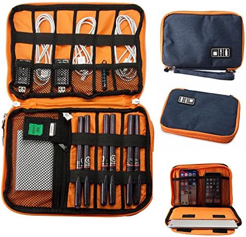 Travel Organizer for Tablets Up To 8 Inch (iPad mini, Galaxy Tab A 7.0, E-Readers), Portable Electronic Accessories Storage Bag (Cable, Adapter, Charger, Extenal Battery, Power Bank, Earphone), Blue