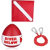OVOVFANY Self-Righting Inflatable Surface Marker Buoy with Dive Flag | Heavy Duty PVC Freediving Buoy with Water-Fillable Base, Dual 316 Stainless Steel Hooks for Spearfishing, Snorkeling