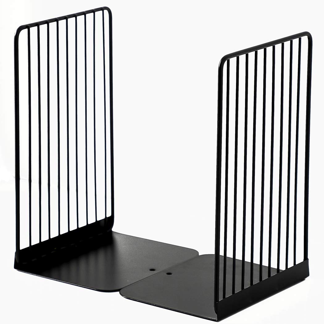 SIPLIV Minimalist Style Bookends Metal Adjustable Books Holder Stand Book Rack Desk Bookend - Beeline, Black