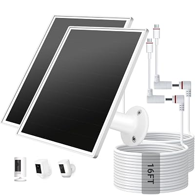 VERVERAY 2 Pack Solar Panel for Ring Camera, 6W Solar Charger with USB-C & Barrel Plug for Ring Stick Up Pro/Plus & Spotlight Cam Battery Series, Waterproof, 16ft Cable (White)