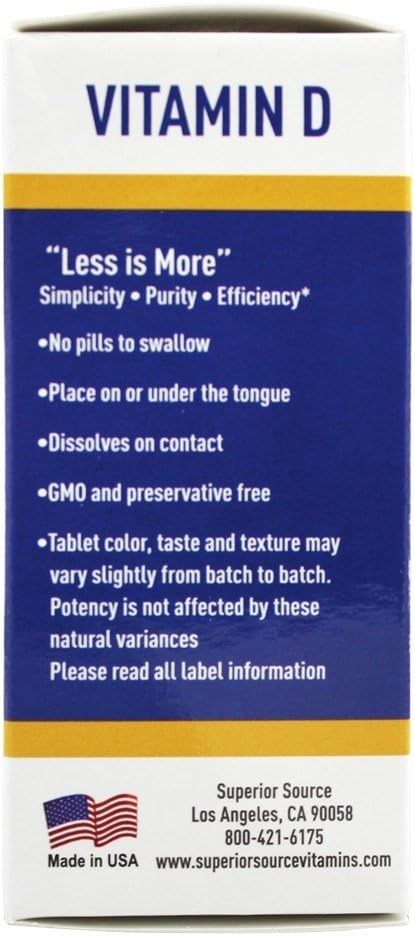 Superior Source Vitamin D3 [1000] IU Sublingual Tablets - Vitamin D Supplement Quick Dissolve Melts - 100 Count, White ('076635908509): Health & Personal Care