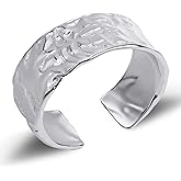 Desnuage Adjustable Open Ring for Women - Sterling Silver Hammered Texture Statement Ring, Stackable Fashion Jewelry