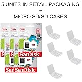 5 PACK - SanDisk Ultra 16GB MicroSDHC Memory Flash Card UHS-I Class 10 Micro SD SDHC Read Speed up to 80MB/s 533X With Adapter SDSQUNC-016G-GN6MA Wholesale Lot + ( 5 Cases )