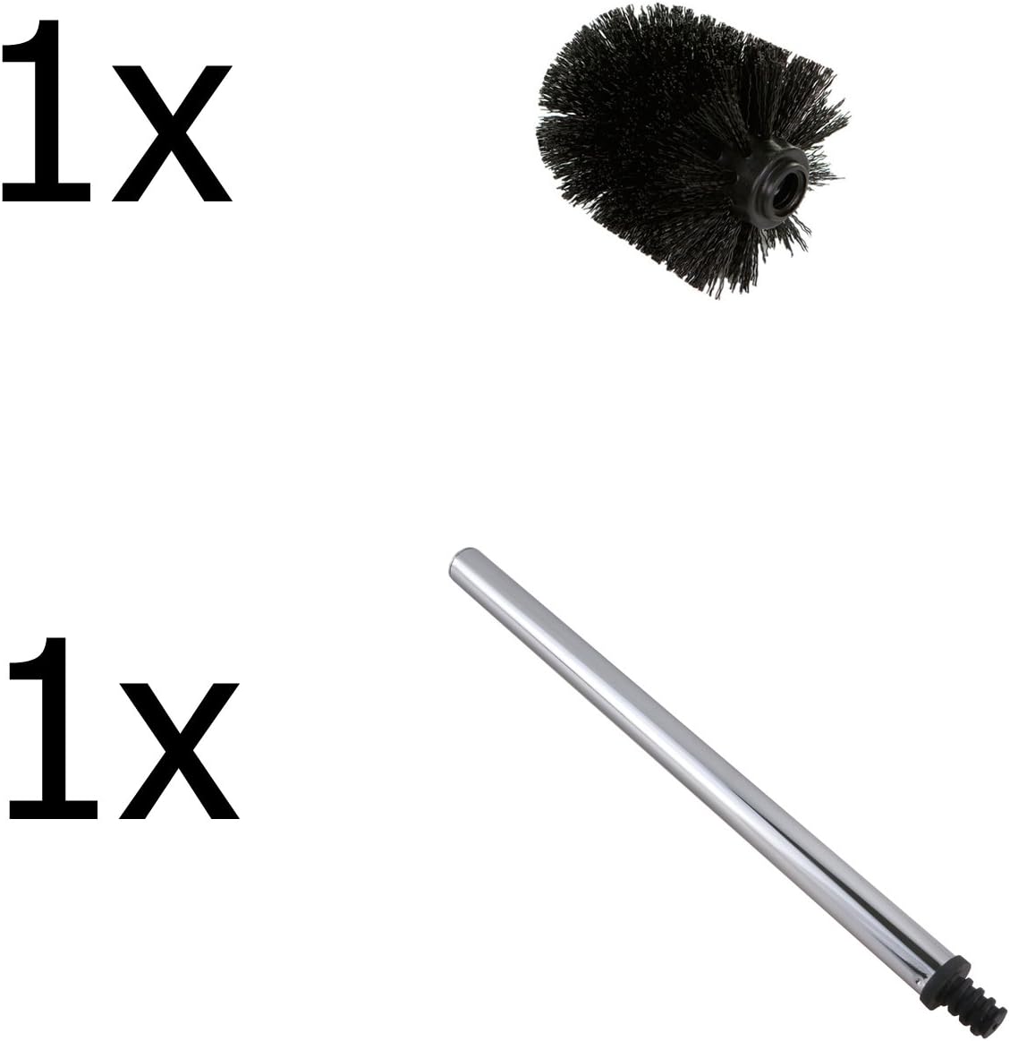 Replacement Spare Bathroom Accessory Plain Plastic Toilet Cleaning Brush Head / Handle Black/White (1x Black Head & 1x Black Handle)