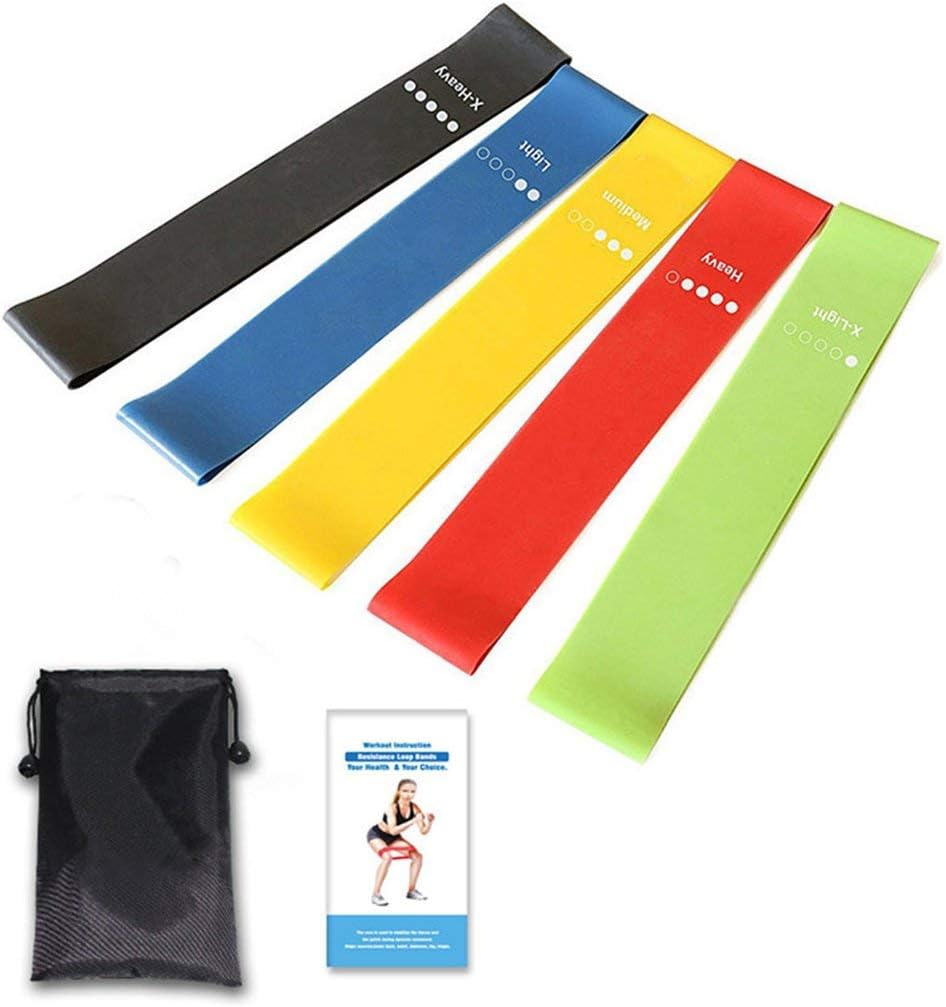 Zinniaya Exercise Resistance Loop Bands Set of 5 Workout Bands Fitness Equipment with Carry Bag for Legs Butt Arms Yoga Pilates