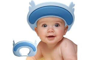 THCBME Baby Shower Cap Shield, 2024 New Shower Cap for Kids, Visor Hat for Eye and Ear Protection for 0-9 Years Old Children,Cute Fawn/kitten shape Makes the Baby Bath More Fun (Blue Fawn)