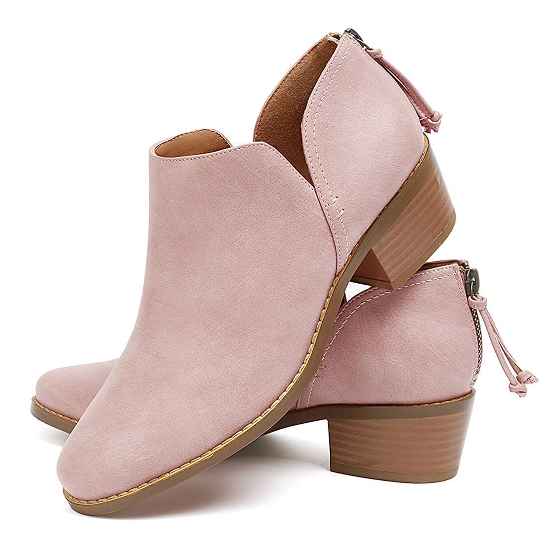 Susanny Ankle Boots for Women Zipper Work Booties Chunky Low Heels Slip on Shoes