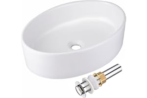 Aquaterior 19"x14" Oval Porcelain Ceramic Bathroom Vessel Sink Basin with Chrome Drain Above Counter Ceramic Bathroom Sink White