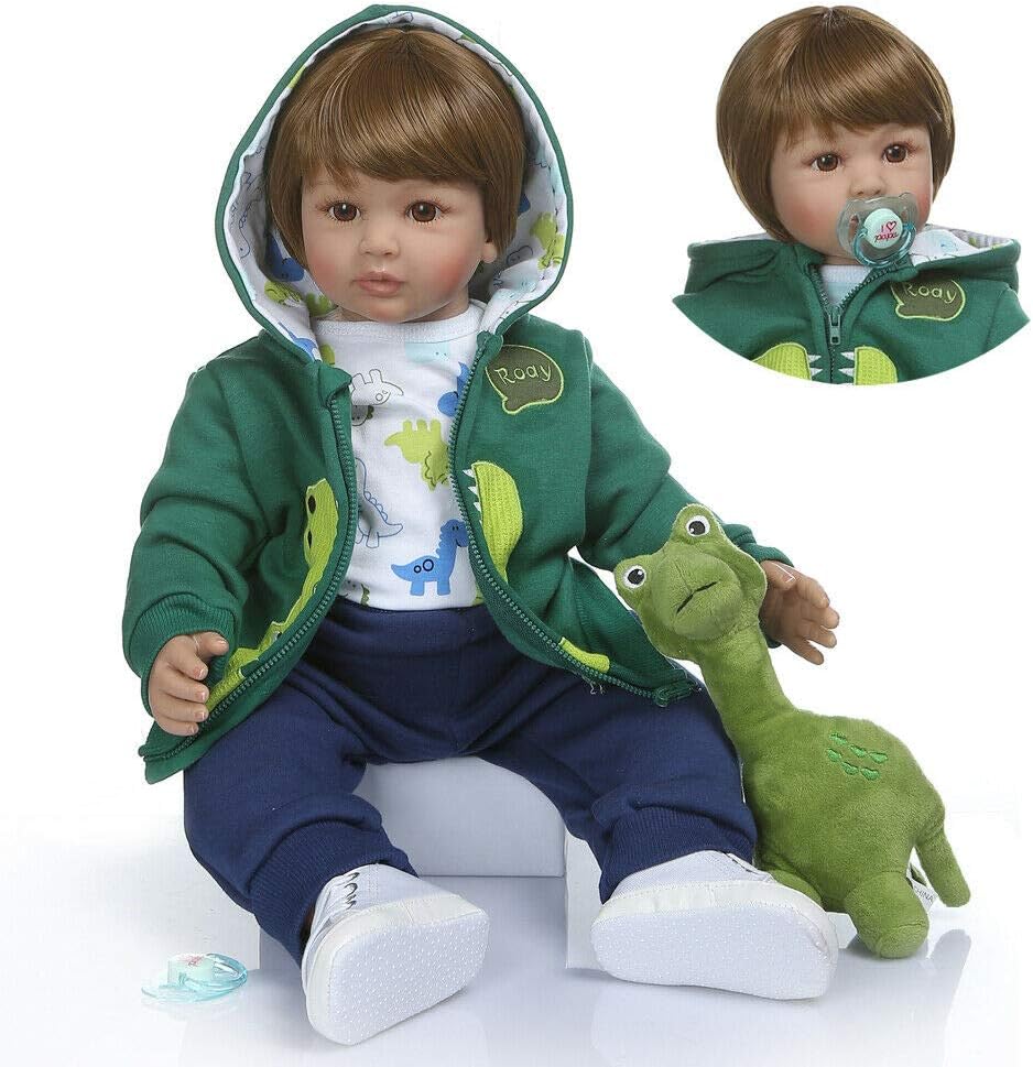 Pinky Reborn Dolls Cloth Body 24 Inch 60cm Dinosaur Clothes Reborn Toddler Boy Doll Real Looking Soft Silicone Vinyl Newborn Dolls Toy - Image 3