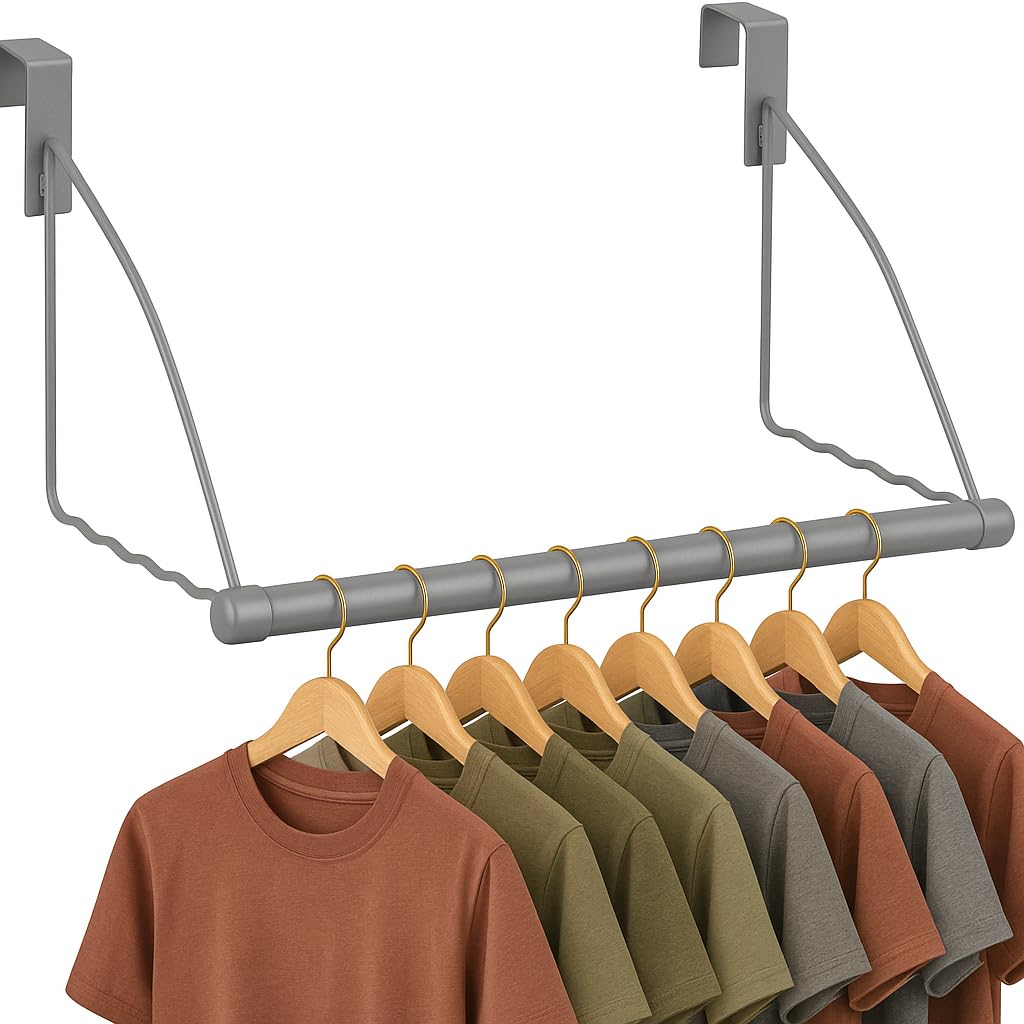 Photo 1 of HOLDN’ STORAGE Over The Door Hanger - Door Rack Hangers for Clothes - Space Saving Designed for Bedroom & Bathroom - Ideal for Clothes & Towels - Drying Rack, Gray