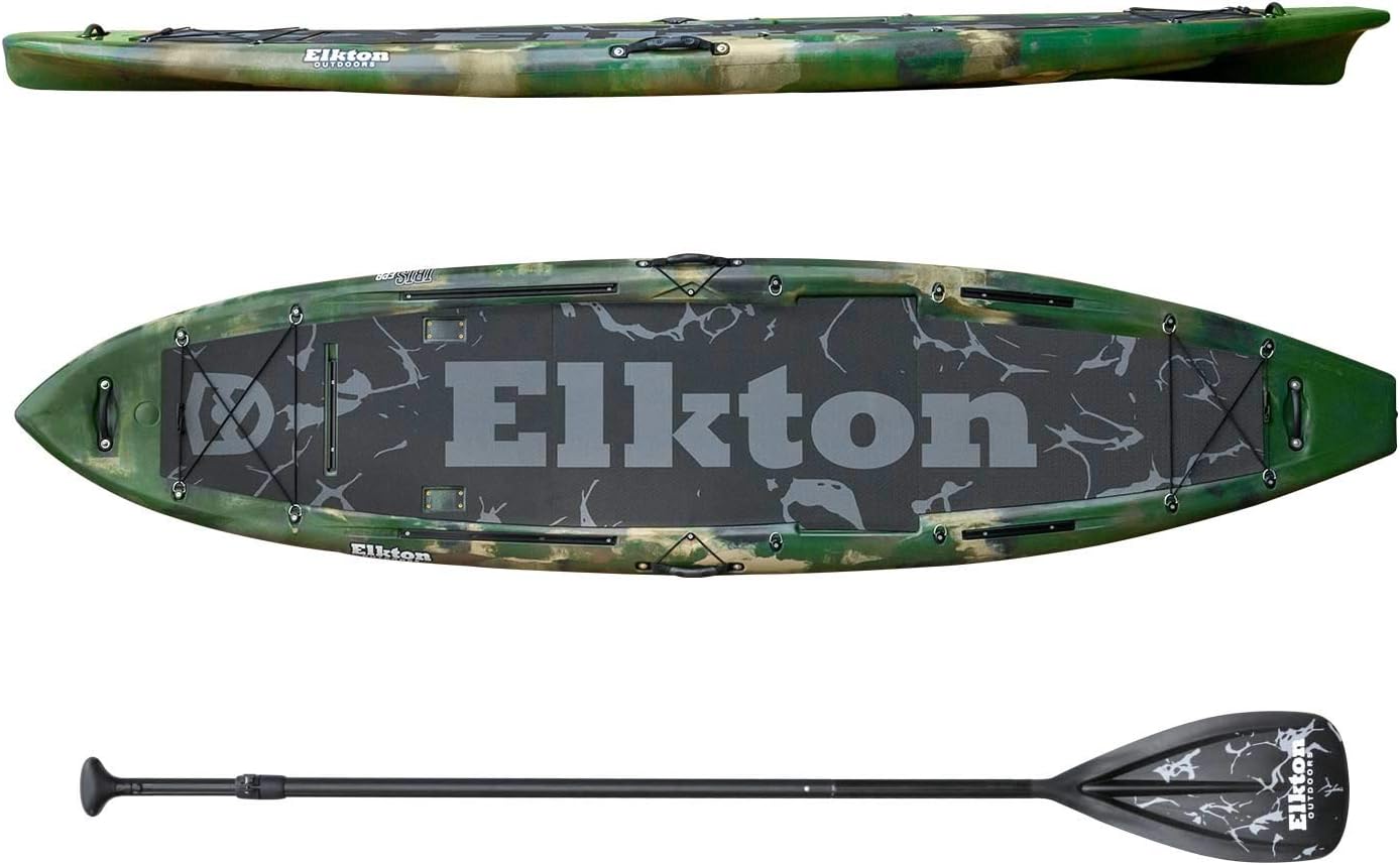 Elkton Outdoors 12’ IBIS Pro Stand Up Fishing Paddleboard, Hybrid Angler SUP Kayak Package, Ultra Durable Rotomolded Construction