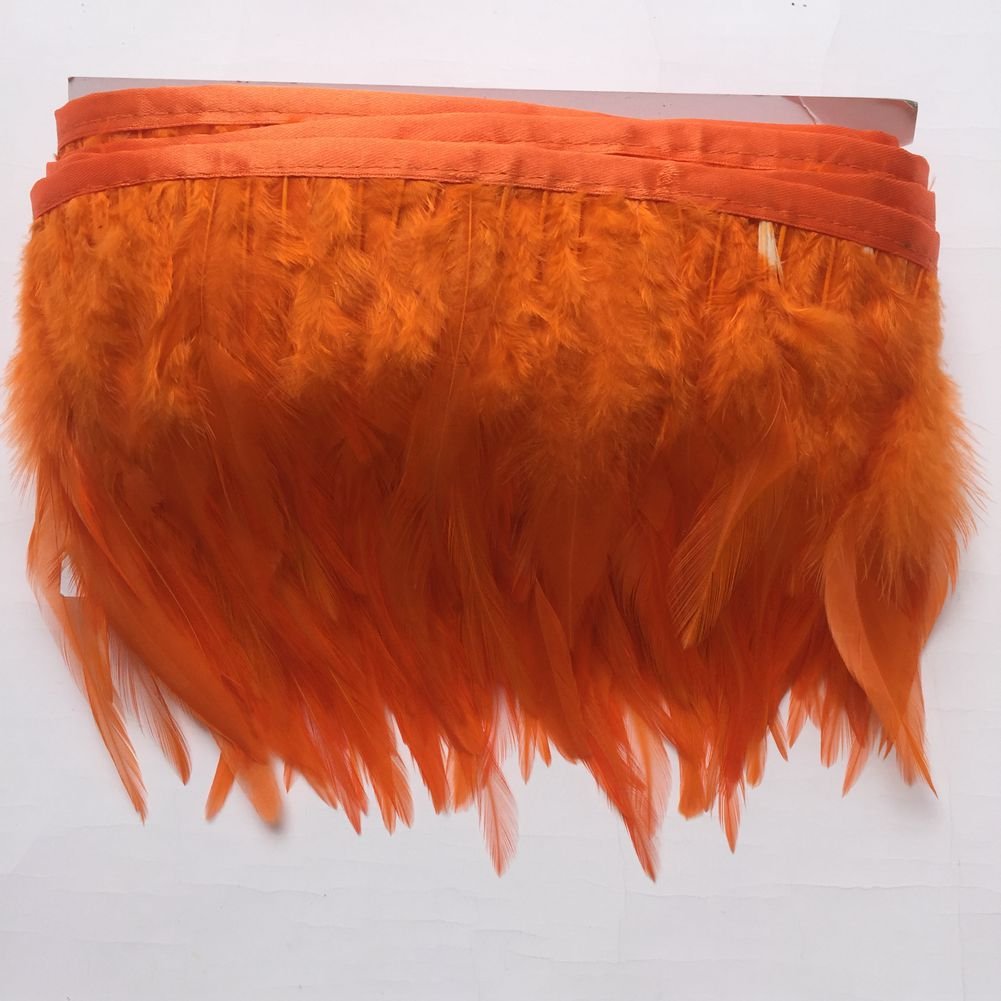 Sowder Rooster Hackle Feather Fringe Trim for Custume Dress Decoration Pack of 5 Yards(Orange)