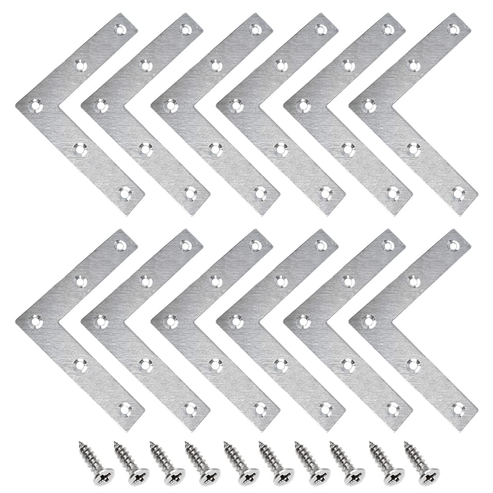 Dtoterul Stainless Steel 15 Pieces Flat Angle 90 Degree Corner Clamp, L Shape Right Angle Furniture Angle Brackets with Screws