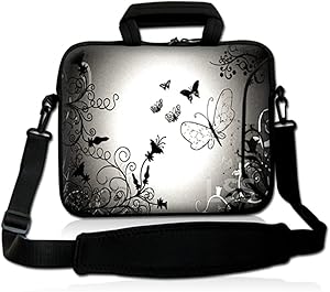 LSS 13.3 inch Laptop Sleeve Bag Notebook with Extra Side Pocket, Soft Carrying Handle & Removable Shoulder Strap for 12" 12.1" 13" 13.3" Apple MacBook Air, GW, Acer, Aspire Asus, Dell, HP, Sony, Toshiba, Samsung - Dark Contrast Fade Butterfly