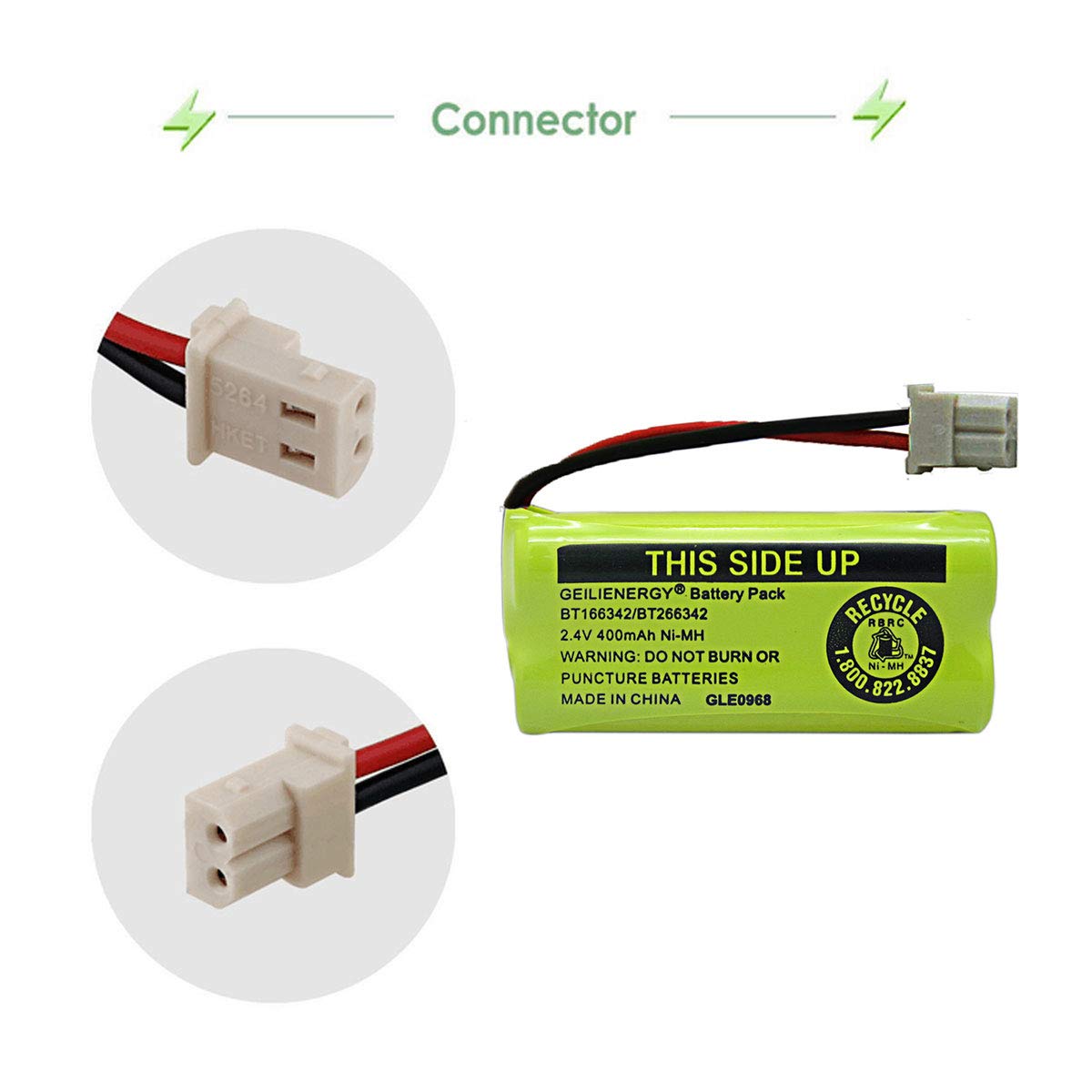GEILIENERGY NiMH 2.4V 400mAh Battery Compatible with BT-166342 BT-266342 BT-162342 BT-262342 BT183342 BT-183342 Sanik 2SN-AAA40H-S-X2 CS6719-2 Cordless Phone (Pack of 3)