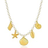 TOVABA Sea Shell Necklaces for Women Gold Conch Shell Starfish Pendant with Pearl Chain Necklace Surfer Beach Necklace Summer Jewelry Gift