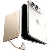 LISEN 0.2'' Ultra Slim Power Bank 5000mAh, USB C Built-in Cable Charger | 0.2'' Ultra-Thin 5000mAh Portable Charger with Built-in USB-C Cable for Pocket, Purse and Travel; Wired Charging Only.