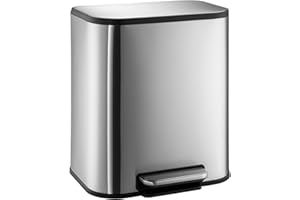 Hands-Free Stainless Steel Kitchen Trash Can – 5.3 Gallon (20L) Rectangular Step Garbage Bin, Soft-Close Lid, Removable Inner